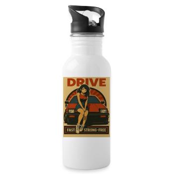Retro Drive Girl Japan JDM Car Racing - Water bottle with straw - white - Right