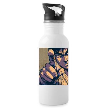 Cartoon Kampfkunst Kämpfer zeigt mit Finger  - Trinkflasche mit integriertem Trinkhalm - Weiß - Rechts