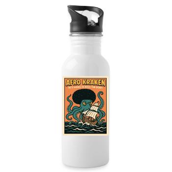 Afro Kraken on the high seas with sailing ship - Water bottle with straw - white - Right