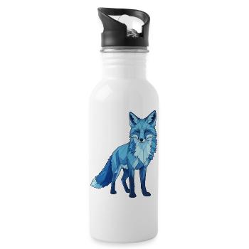 Blue polygon fox - Water bottle with straw - white - Right