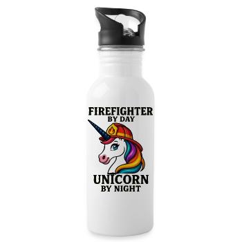Firefighter Unicorn by Night - Water bottle with straw - white - Right