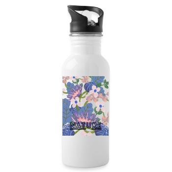 Nature Neon Flower Pattern - Water bottle with straw - white - Right