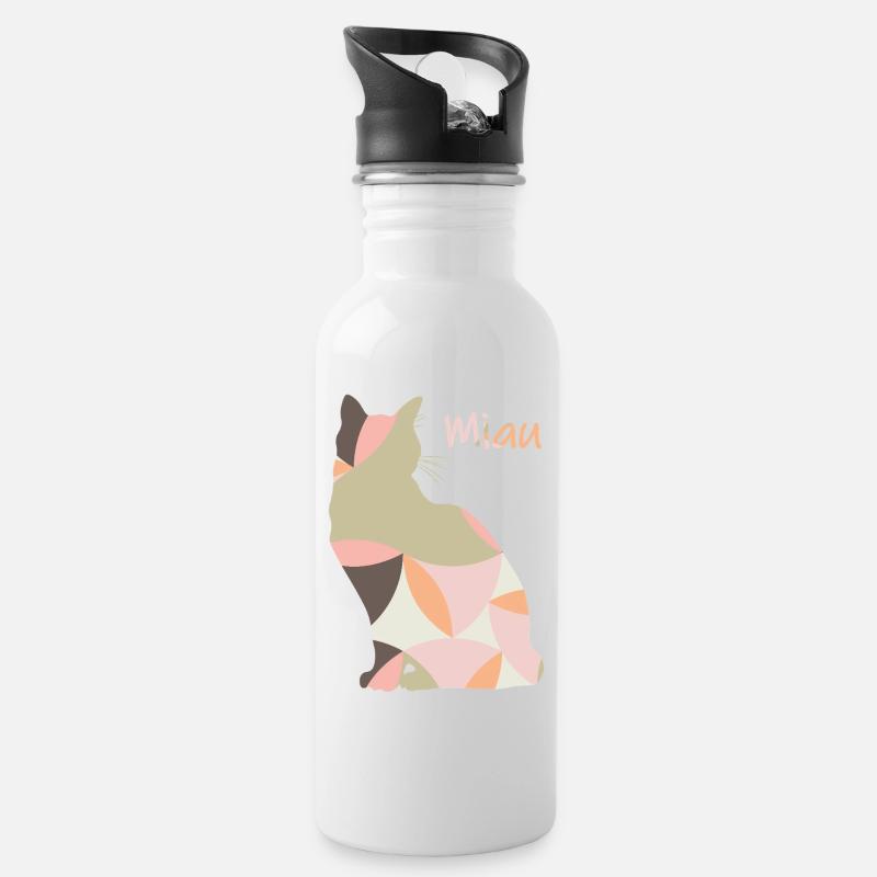 Meow - Cat - Abstract - Water bottle with straw - white