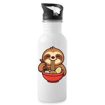 Cute Sloth Cartoon with Noodles Ramen Minimalist - Water bottle with straw - white - Right