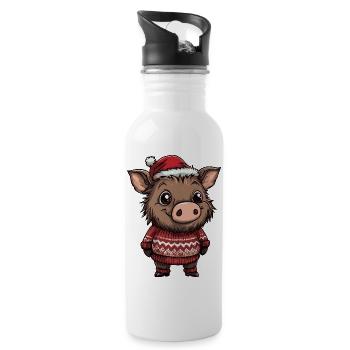 Pig Christmas Wild Boar - Water bottle with straw - white - Right