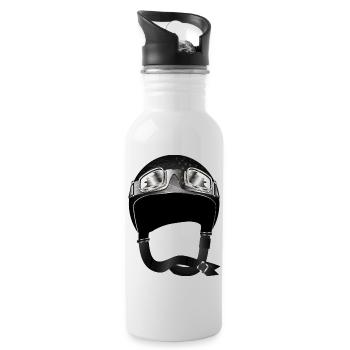 Retro Motorradhelm mit Schutzbrille in Schwarz - Trinkflasche mit integriertem Trinkhalm - Weiß - Rechts