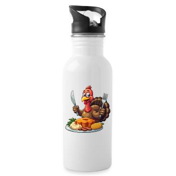 Thanksgiving Funny Thanksgiving Turkey - Water bottle with straw - white - Right