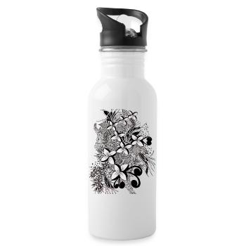 Monochrome Blütenlinien - Trinkflasche mit integriertem Trinkhalm - Weiß - Rechts