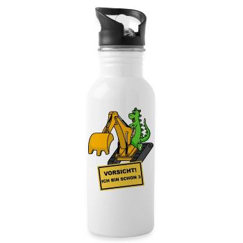 Dino Bagger 3 ans Anniversaire - Gourde avec paille intégrée - blanc - Droite
