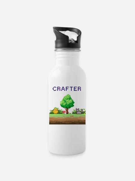 Pixel Crafter Waldabenteuer - Trinkflasche mit integriertem Trinkhalm - Weiß