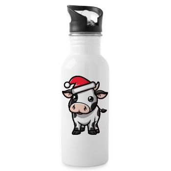 Kuh Weihnachten - Trinkflasche mit integriertem Trinkhalm - Weiß - Rechts