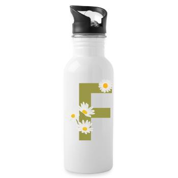 Lettre f vert marguerites - Gourde avec paille intégrée - blanc - Droite