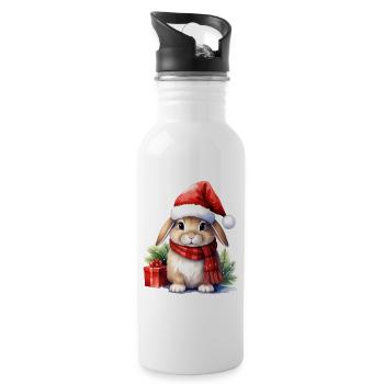 Lapin de Noël avec chapeau - Gourde avec paille intégrée - blanc - Droite