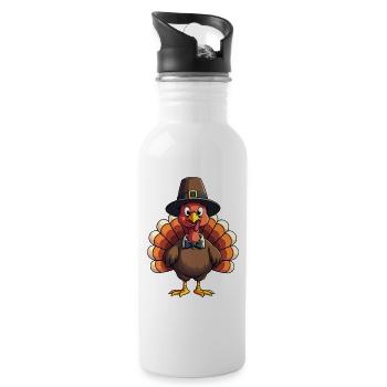 Thanksgiving Drôle Dinde de Thanksgiving - Gourde avec paille intégrée - blanc - Droite