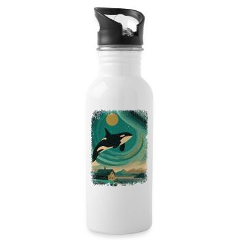 Orca Whale Northern Lights Night Sky Vintage Northern Lights - Water bottle with straw - white - Right