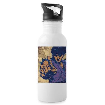 Fighting Hero in Pop Art Blue - Water bottle with straw - white - Right