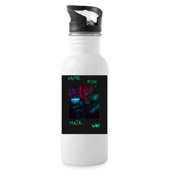 Neon Retro Gaming Room Saying - Water bottle with straw - white - Right