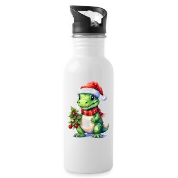 Cute dino suitable for Christmas - Water bottle with straw - white - Right