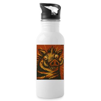 Wildsau in Retro Sonne - Trinkflasche mit integriertem Trinkhalm - Weiß - Rechts