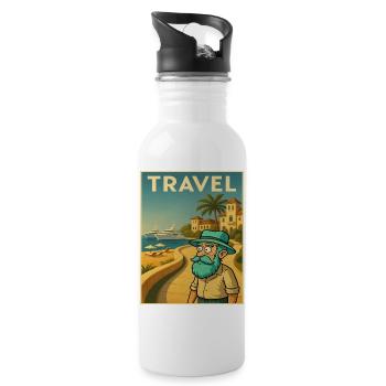Retro Art Deco with Grandpa on the Road - Water bottle with straw - white - Right