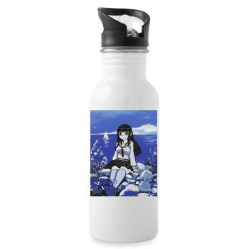 Sailor Girl Schoolgirl by the Sea in Blue - Water bottle with straw - white - Right