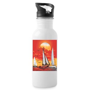 Sunset with sailboat - Water bottle with straw - white - Right