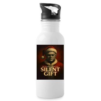 Stille Gabe der Dunkelheit, Ein Weihnachts Clown - Trinkflasche mit integriertem Trinkhalm - Weiß - Rechts
