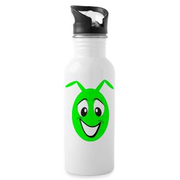 Green Cheerful Cartoon Face Monster - Water bottle with straw - white - Right