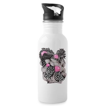 Abstract flower balls with pink accents - Water bottle with straw - white - Right