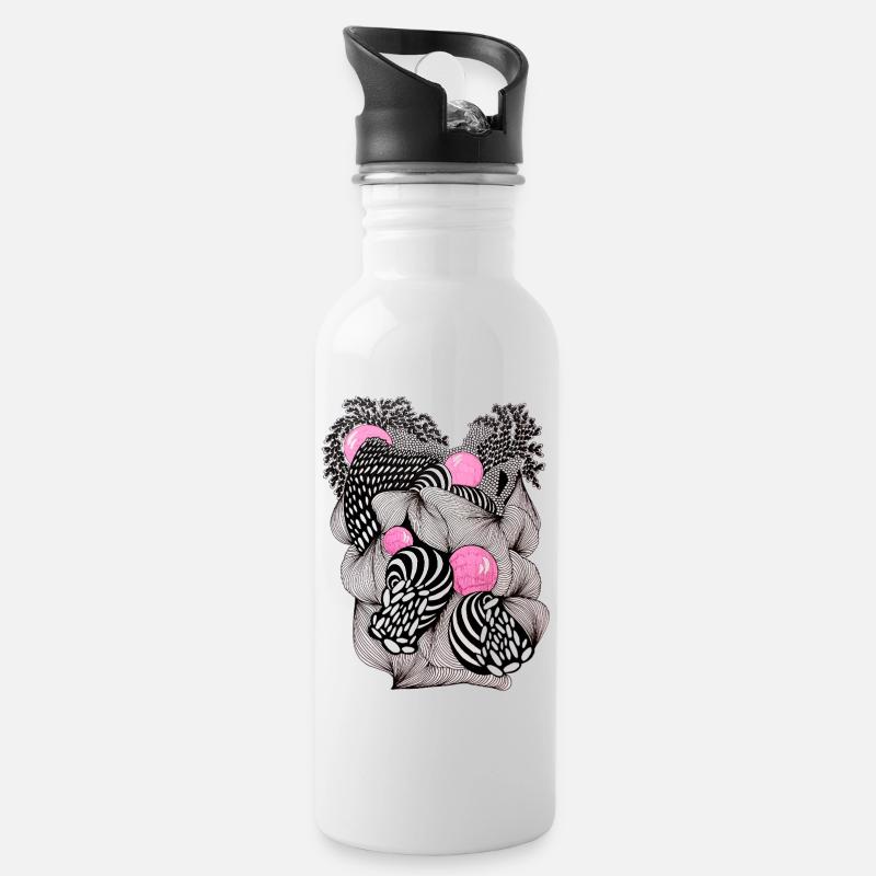 Abstracte Blütenballen mit Rosa Akzenten - Trinkflasche mit integriertem Trinkhalm - Weiß