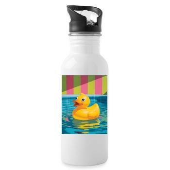 Kunterbunte Gummi-Ente im Pool - Trinkflasche mit integriertem Trinkhalm - Weiß - Rechts