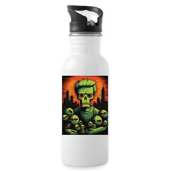 Neon Zombie with Skeleton Balls - Water bottle with straw - white - Right