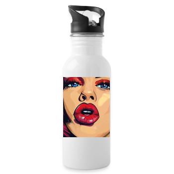 PopArt Lips Power Women Portrait - Gourde avec paille intégrée - blanc - Droite