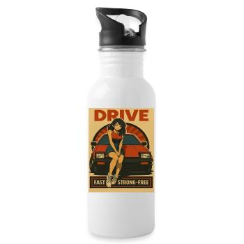 Retro Car Japan Girl - Water bottle with straw - white - Right