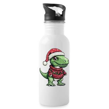 Noël de Noël T-Rex Dinosaure - Gourde avec paille intégrée - blanc - Droite