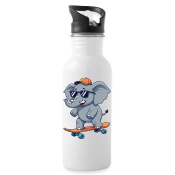 Funny Elephnat Skating on Skateboard Cartoon Skate - Water bottle with straw - white - Right