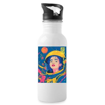 Astronautin im Neon PopArt Stil - Trinkflasche mit integriertem Trinkhalm - Weiß - Rechts