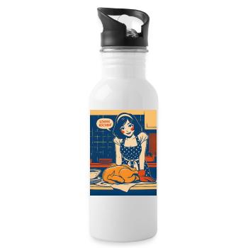 Pop Art Kitchen Chaos with Saying - Water bottle with straw - white - Right