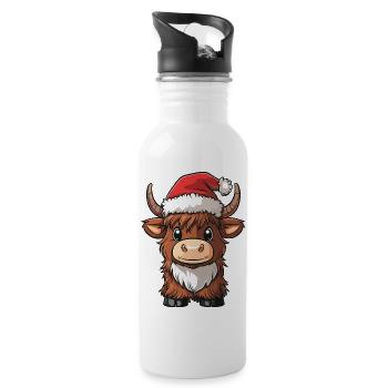 Joyeux Noël, douce vache des Highlands avec - Gourde avec paille intégrée - blanc - Droite