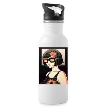 Retro Blüten-Sonnenbrillen Stil - Trinkflasche mit integriertem Trinkhalm - Weiß - Rechts