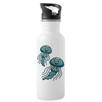 Lively jellyfish duo - Water bottle with straw - white - Right