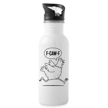 F-CAW-F Outline Chicken – Meme Lineart - Water bottle with straw - white - Right
