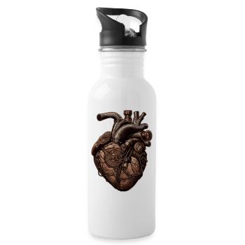 Steampunk Herz Biomechanik - Trinkflasche mit integriertem Trinkhalm - Weiß - Rechts