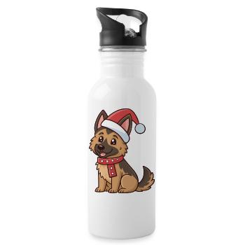 Puppy Shepherd Weihnachtshut Rot - Trinkflasche mit integriertem Trinkhalm - Weiß - Rechts