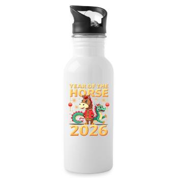 Chinese New Year Of The Horse 2026 - Water bottle with straw - white - Right