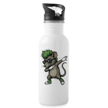 Punk Dabbing Rat Cartoon - Water bottle with straw - white - Right