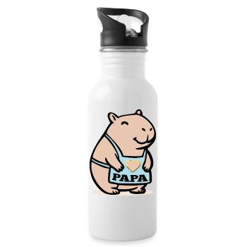 Capybara Papa Wasserschweine - Trinkflasche mit integriertem Trinkhalm - Weiß - Rechts