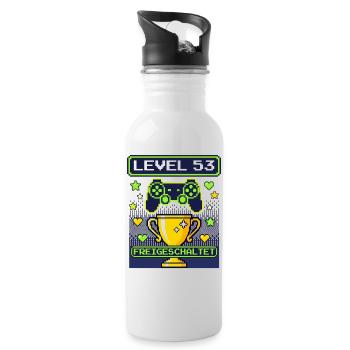 1973 Level 53 Unlocked Gamer Birthday Vintage - Water bottle with straw - white - Right