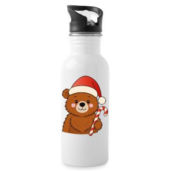 Cute Christmas Bear with Candy Cane - Water bottle with straw - white - Right