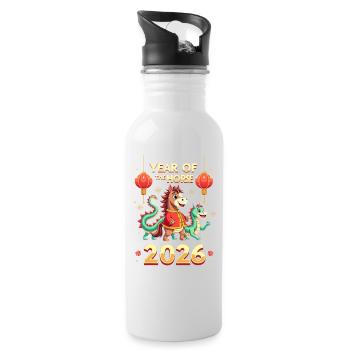 Chinese New Year Of The Horse 2026 - Water bottle with straw - white - Right